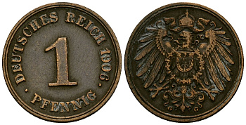 Германия 1 пфенниг 1906 G KM 10 медь 4169-1064