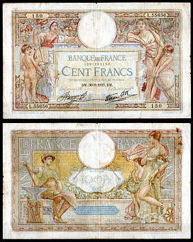 Франция 100 франков 1937 Pick 78 c бумага 7183-5-2-1