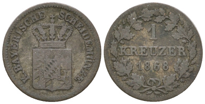 Бавария 1 крейцер 1868 Людвиг II (1864-1886) KM 487 серебро 4679-954