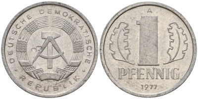 ГДР 1 пфенниг 1977 A KM 8.2 алюминий 116-852