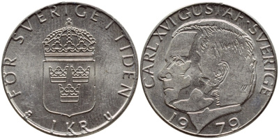 Швеция 1 крона 1979 Карл XVI Густав (1973- ) KM 852 медь плакированная медно-никелем 56-821
