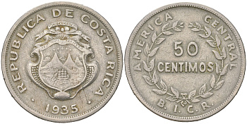 Коста-Рика 50 сентимо 1935 KM 172 медно-никель 4620-1125