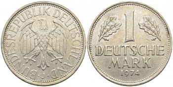 ФРГ 1 МАРКА 1974 J KM 110, J. 385 медно-никель 3856-133