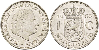 Нидерланды 1 гульден 1968 Юлиана (1948-1980) KM 184a никель 213-955