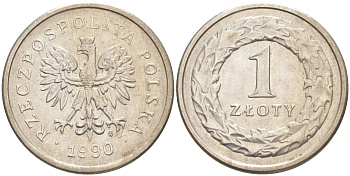 ПОЛЬША 1 ЗЛОТЫЙ 1990 MW KM 282 медно-никель 106-545