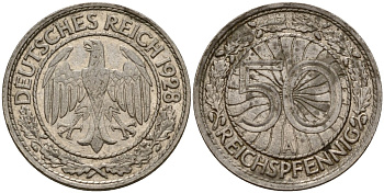 Германия 50 рейхспфеннигов 1928 A KM 49, J 324 никель 4189-837