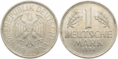 ФРГ 1 МАРКА 1974 J KM 110, J. 385 медно-никель 3856-133