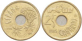 ИСПАНИЯ 25 ПЕСЕТ 1994 КАНАРСКИЕ ОСТРОВА (CANARIAS), ХУАН КАРЛОС I (1975-) KM 933 никель бронза 4549-858