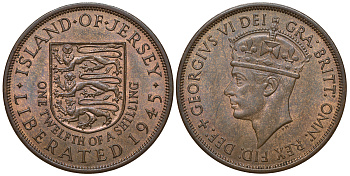 Джерси 1/12 шиллинга 1945 Георг VI (1937-1952), освобождение Джерси KM 19 бронза aUNC 4383-822