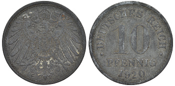 ГЕРМАНИЯ 10 ПФЕННИГОВ 1920 KM 26, J. 299 цинк 45-1263