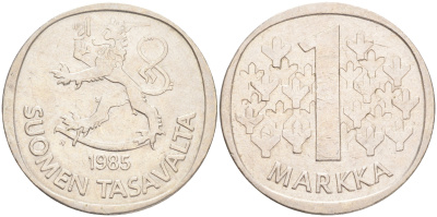 ФИНЛЯНДИЯ 1 МАРКА 1985 N KM 49а медно-никель 4556-737