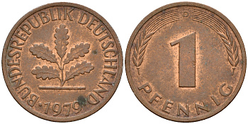 ФРГ 1 пфенниг 1979 D KM 105, J. 380 сталь плакированная медью    4598-562