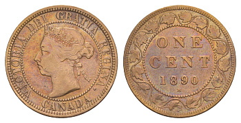 Канада 1 цент 1890 H, Виктория (1837-1901) KM 7 бронза 1527-821