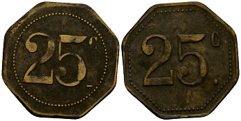 Франция 25 сантимов XIX-XX век ресторанный жетон латунь 4166-533