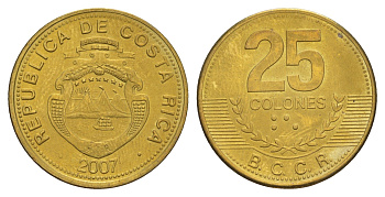 Коста-Рика 25 колонов 2007 KM 229c сталь плакированная латунью UNC 4642-926