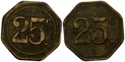 Франция 25 сантимов XIX-XX век ресторанный жетон латунь 4166-533
