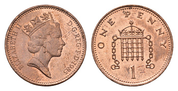 Великобритания 1 пенни 1985 Елизавета II (1952-2022) KM 935, Spink 4381 (B3) бронза UNC 4696-755