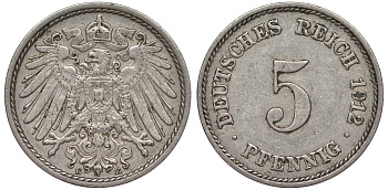 Германия 5 пфеннигов 1912 A, KM 11, J. 12 медно-никель 25-2337
