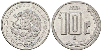 Мексика 10 сентаво 2002 M KM 547 нержавеющая сталь 4598-536