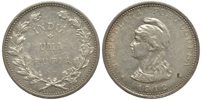 Португальская Индия 1 рупия 1912 KM 18 серебро 00-803-21