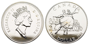Канада 1 доллар 2001 50 лет Национальному балету Канады KM 414 серебро BU 11-086-21