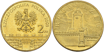 Польша 2 злотых 2005 MW, серия польские города, Колобжег (Kolobrzeg) KM 528, Parchimowicz 957 латунь 4539-527