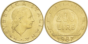 Италия 200 лир 1987 R, шестерня KM 105 алюминиевая бронза 4529-213