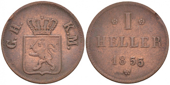 Гессен-Дармштадт 1 геллер 1855 KM 323 медь 112-835