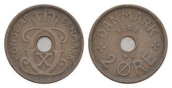 Дания 2 эре 1928 N, Кристиан X (1912-1947) KM 827 бронза 4658-216