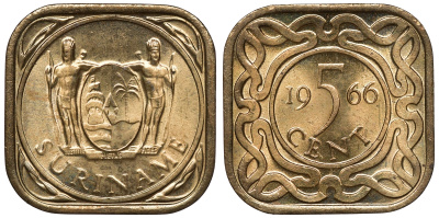 Суринам 5 центов 1966 KM 12.1 никель-латунь UNC 4118-611