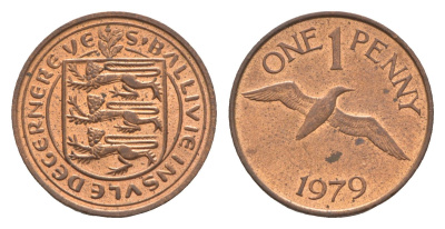 Гернси 1 пенни 1979 Елизавета II (1952-2022), северная олуша в полете KM 27 бронза aUNC 4659-569