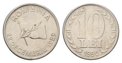 Румыния 10 леев (лей) 1990 годовщина революции KM 108 сталь плакированная никелем UNC 4678-1023