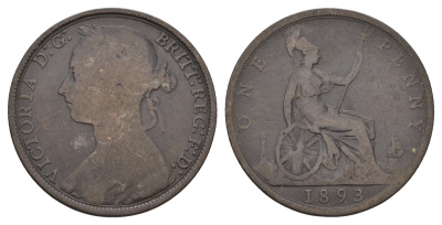 Великобритания 1 пенни 1893 Виктория (1837-1901) KM 755, Spink 3955 бронза 79-331