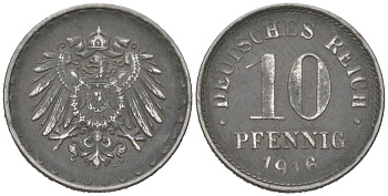 Германия 10 пфеннигов 1916 Вильгельм II (1888-1918) KM 20, J. 298 железо 4615-752