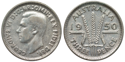Австралия 3 пенса 1950 m, Георг VI (1937-1952), без букв KM 44 серебро 71-251