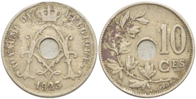 БЕЛЬГИЯ 10 САНТИМОВ 1923 BELGIQUE KM 85.1 медно-никель 217-122
