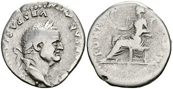 Римская Империя денарий 75 Веспасиан PON MAX TR P COS VI Пация, персонификация Мира Рим Very fine RIC 90 серебро 1073-3-11-3