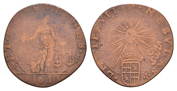 Испанские Нидерланды жетон Бюро финансов 1613 Монетный двор Брюсселя, Утрехтское восстание, диаметр 28 мм, вес 4,97 гр  медь    4127-541