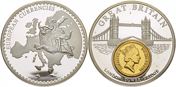 НИДЕРЛАНДЫ МЕДАЛЬ ND МОНЕТА НА МЕДАЛИ, СЕРИЯ ДОЕВРОВЫЕ ЕВРОПЕЙСКИЕ МОНЕТЫ, АНГЛИЯ, 1 ПЕННИ, ЛОНДОН, ТАУЭРСКИЙ МОСТ серебрение PROOF 1090-2-22