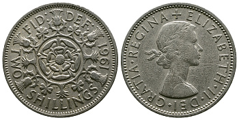 Великобритания 2 шиллинга (флорин) 1961 Елизавета II (1952-2022) KM 906, Spink 4146 медно-никель 4382-242