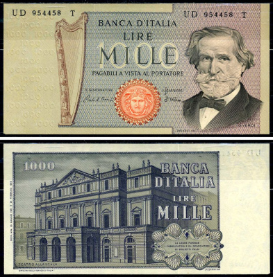 Италия 1000 лир 1981 Джузеппе Верди, Милан Ла Скала Pick 101h бумага UNC (пресс) 2195-16-2-2