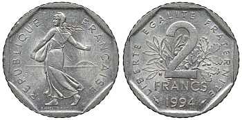 Франция 2 франка 1994 сеятель KM 942.1, Le Franc 272.21 никель 4123-435