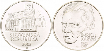 Словакия 200 крон 2003 100 лет со дня рождения Имриха Карваша (1903-1981) KM 65 серебро UNC 1088-3-54