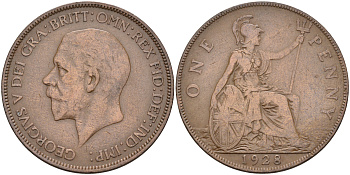 Великобритания 1 пенни 1928 Георг V (1910-1936) КМ 826, Spink 4054 бронза 4590-1216