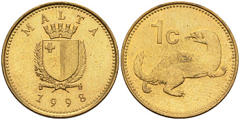 Мальта 1 цент 1998 ласка, горностай KM 93 никель латунь 4585-1247