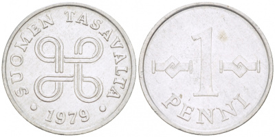 Финляндия 1 пенни 1979 KM 44а алюминий 3718-116