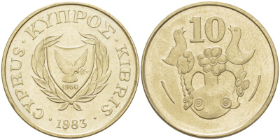 Кипр 10 центов 1983 KM 56.1 никель латунь 77-816