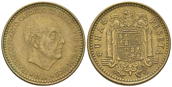 Испания 1 песета 1966 (75) Франсиско Франко (1939-1975) KM 796 алюминиевая бронза 4617-1144