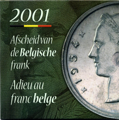 Бельгия набор из 10 монет + жетон монетного двора 2001 Belgie-Belgique, прощай бельгийский франк, переход на евро с 1 января 2002 года,  в оригинальном картонном буклете KM MS 14   BUNC  6-5-3-19