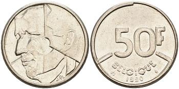 Бельгия 50 франков 1990 Belgique KM 168 никель 4126-254